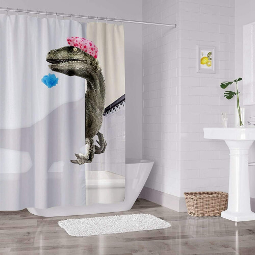 Tenda da doccia per bambini con dinosauri e ganci 2