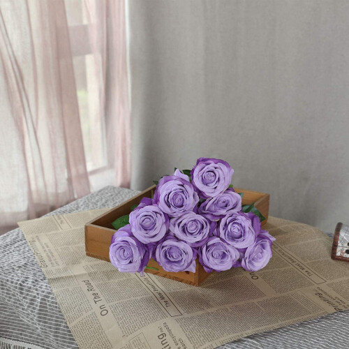 10 Light Purple Silk Roses with Long Stems 2