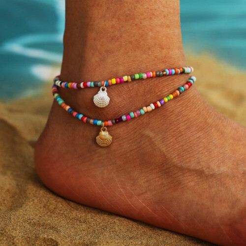 Pulsera tobillera elástica de cuentas estilo boho hecha a mano 1