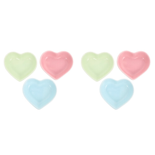6Pcs Assorted Ceramic Pet Food Bowls Heart-Shaped for Hamster Use 1