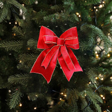 Red Furry Christmas Bow Decoration – Polyester, 1 Piece