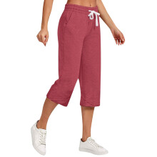 VERUGU Pantaloni Capri da donna con coulisse, taglia grande, tinta unita, casual, versatili, larghi, corti, rossi XXL