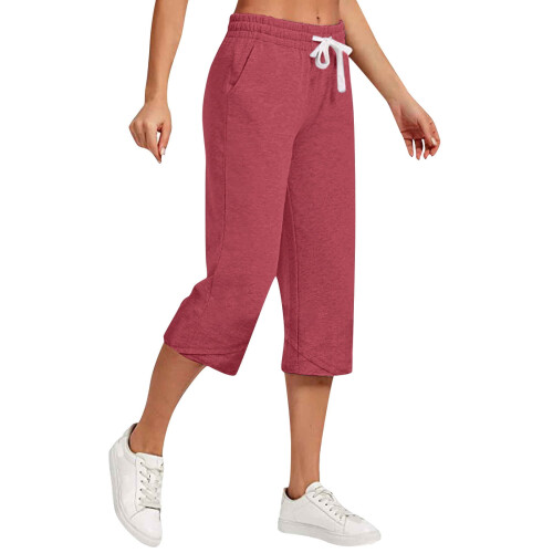 VERUGU Παντελόνι Capris για γυναίκες με κορδόνι, μεγάλο, μονόχρωμο, άνετο, ευέλικτο,