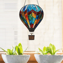 Lampa solarna w kształcie balonu na ogrzane powietrze z migoczącym płomieniem – wodoodporna akrylowa lampa wisząca do ogrodu, na patio,