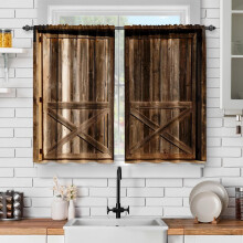 Rustic Barn Door Kitchen Curtains – Farmhouse Short Cafe Curtains, Rod Pocket, 24" L, 2-Pc Set