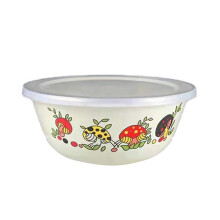 Bol à salade en émail transparent à motif avec couvercle, style chinois nostalgique, 20 cm, motif champignon