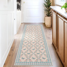 2x6 Washable Blue Modern Pattern Rug, Non-Slip, Low Pile, Soft Carpet for Living Room, Bedroom, Indoor Use.