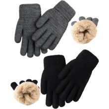 2 Pairs Kids Gloves Winter Thermal Wool Fleece Lined Gloves Thick Knit Glove for Cold Weather Boys Girls 5-12 Years