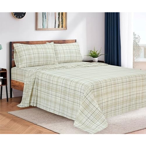 100 % bomull, dubbelborstad flanelllakanset, Queen 1