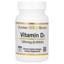 California Gold Nutrition, Vitamin D3, 125 mcg (5 000 IU), 90 Rybohydrolizát Softgels