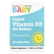 California Gold Nutrition, Baby Witamin D3 Drops, 10 mcg (400 IU), 0,34 fl oz (10 ml)
