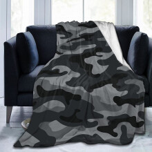 Ultra-Soft Military Camo Throw Blanket (50"x40") – Warm Fleece for Bed, Sofa, Chair, Car – Black & Grey