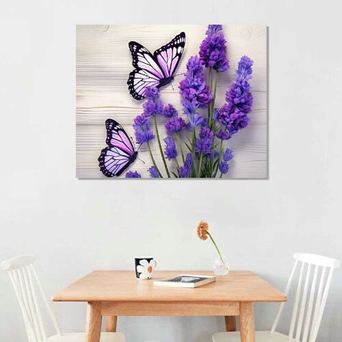 Lerretsbilde med lilla blomster 20 x 16 tommer 1