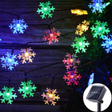Zonne-sneeuwvlok lichtslinger, 6,5 meter, 30 LED kerstverlichting, kerstverlichting op zonne-energie voor buiten, kerstboom en tuindecoratie.