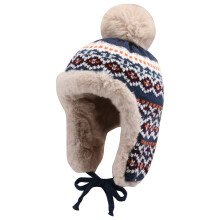 Luxalzxs Dame Vinter Peruansk Ørelokklue med Sherpa Fleeceforet Ski Snøluer Retro Utendørs Varm Strikkeulllue med Pompong
