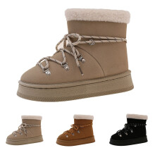 Botas de inverno femininas para neve, botinhas de cano curto com forro de pele.
