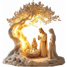 Flad juledekoration til skrivebordet til nyfødte, 2D-livstræ af Jesus, akrylstatuer til juletræ og bord – kompatibel med juledekorationer