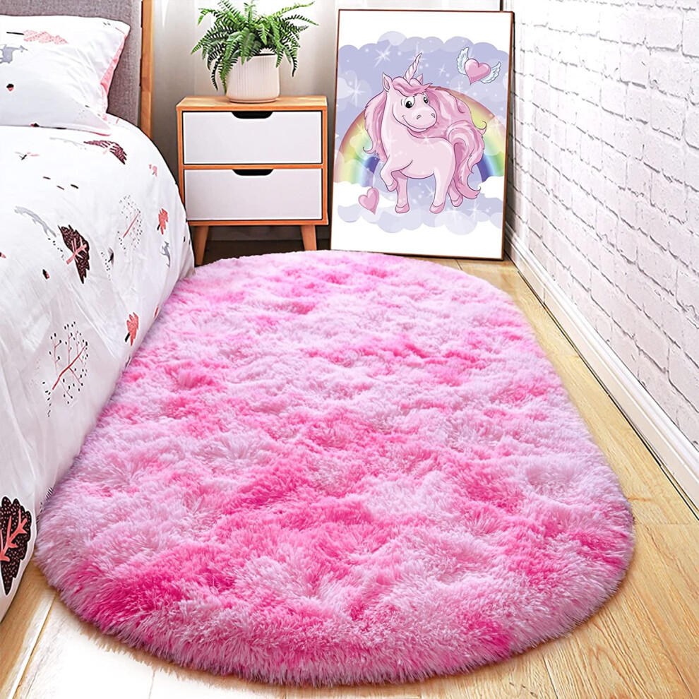 Fluffy Tie-Dye Oval Rug 2.6 x 5.3 ft