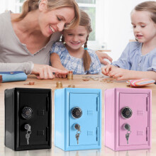 Mini-Spardose für Kinder mit Schlüssel und 3-stelligem Zahlenschloss | Metall-Spardose für Münzen, Scheine und Schmuck | Herausnehmbare Schublade