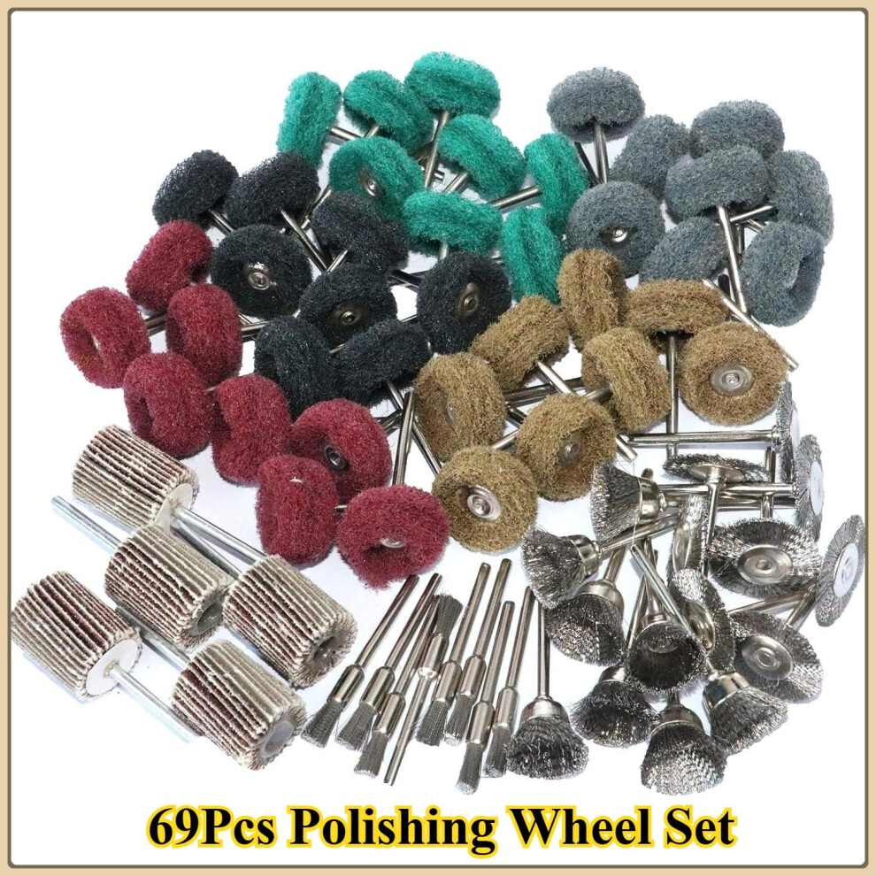 69-Pcs Abrasive Buffing & Polishing Wheel Set For Rotary Tools, 3Mm Shank, Compatible With Power Grinders 9405492909861