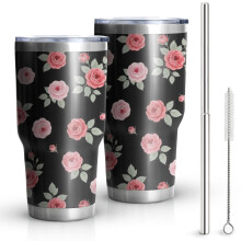 Gobelet isotherme Pioneer Flower de 887 ml (30 oz), à motif floral, double paroi, couvercle étanche sans BPA et pailles réutilisables. Maintient