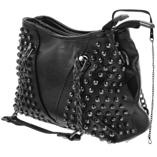 1 Bolsa de Ombro com Corrente Preta em PU da Moda