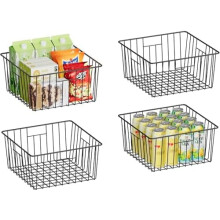 Extra Large Metal Wire Baskets (4 Pack) with Handles – Pantry, Freezer, Laundry, Garage Organizer – Patent Design, Compatible with Standard