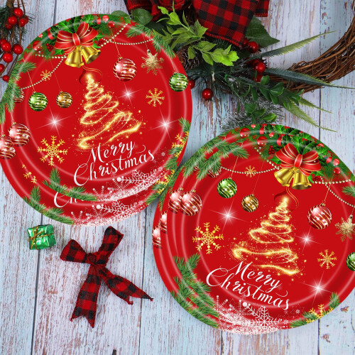 Red Christmas Paper Plates 20-Pack