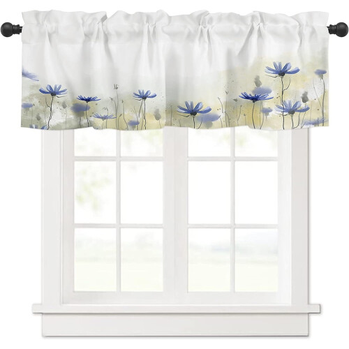 Blaue Gardinenblende mit Blumenmuster, 137 cm breit x 46 cm lang, Polyester
