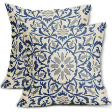 Capas de almofada boho em tons de azul claro e cinza, 40x40 cm, estampa floral vintage, capas de almofada em linho, decoração para áreas