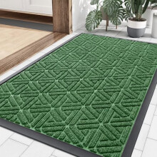 Tapis d'entrée robuste en caoutchouc naturel, motif géométrique quadrillé, 35 x 23 pouces, vert – Retient la saleté et l'humidité, facile à