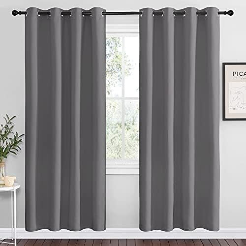 Blackout Curtains 34x60 in Grey with Silver Grommets 2 Pack