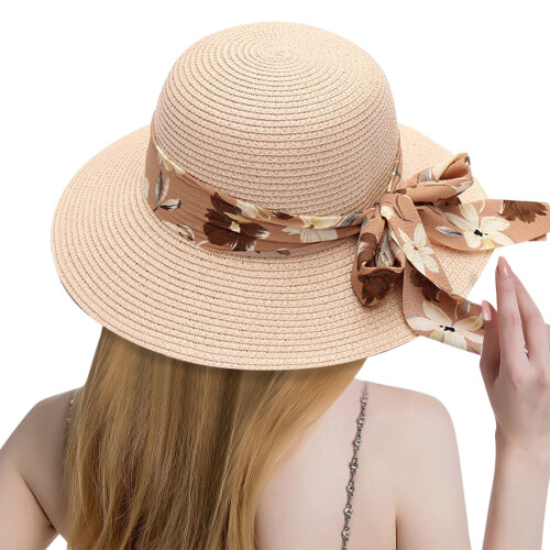 Rosa spandex sommerhatt for kvinner bred brem strå strandsol