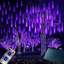 Solar Meteorenregenverlichting, 50 cm, 8 LED-buizen met afstandsbediening, vallende regendruppels, waterval-effect, ijspegel-lichtslinger,