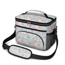 Geantă de prânz izolată cu imprimeu floral pentru femei și bărbați – Etanșă, curea reglabilă, 25x17x20 cm, compatibilă cu cutiile de