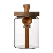 Airtight Glass Storage Jar with Wooden Lid – 13.5cm