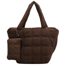 Sac cabas matelassé en coton pour femme – Grand modèle, couleur café