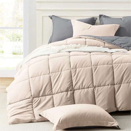 Twin Comforter Set Beige Grey Lightweight Reversible 2-Piece
