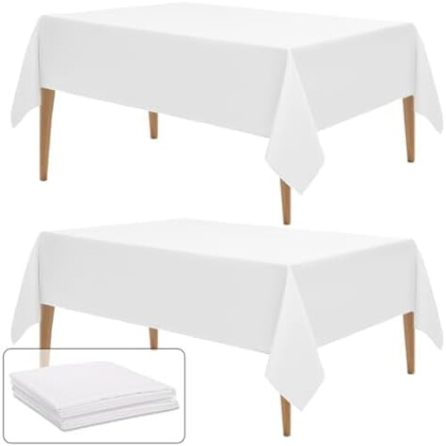 White Polyester Rectangle Tablecloth 90in Round, 6 Pack