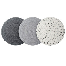 Ensemble de 3 dessous de plat tissés en fil de coton, pour plats chauds et tasses (gris/gris foncé/gris clair, 18 cm)