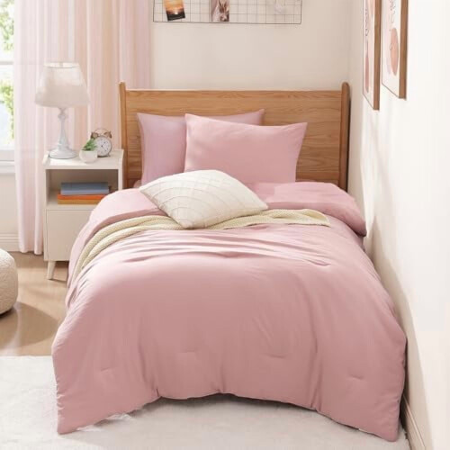 Twin XL comforter set soft pink 5-piece