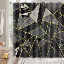 Rideau de douche géométrique en marbre doré, 183 x 183 cm, imperméable, avec 12 crochets – Compatible avec les douches standard