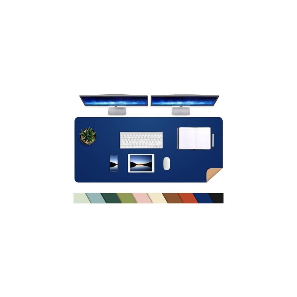Large Leather Desk Pad With Natural Cork & Pu Leather, Non-Slip, Waterproof, Compatible With Office/Home (Sapphire 47"X23") Blue 9405492912007