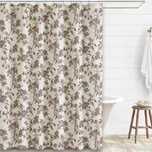 Cotton Linen Shower Curtain Beige Floral 78 x 72 in