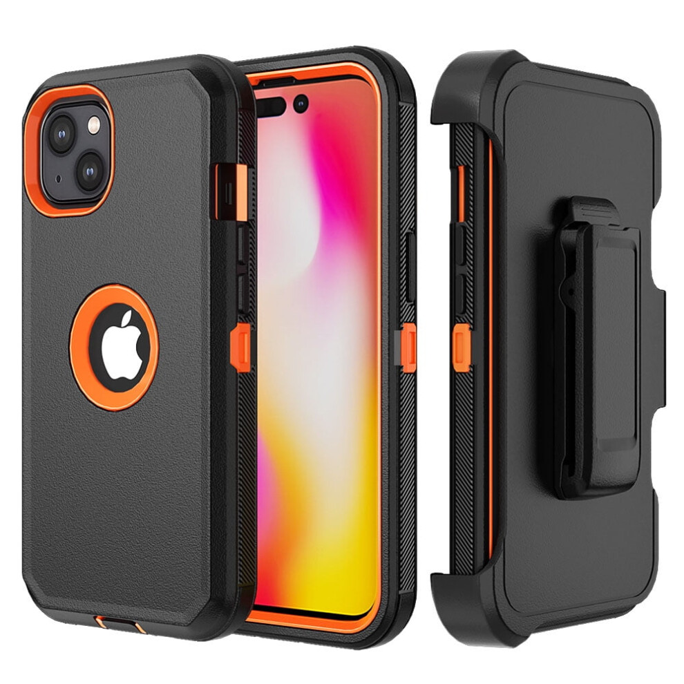 Xhy Case For Iphone 14 (6.1") – Military-Grade, Shockproof, Rugged With Belt Clip Holster, Detachable 3-In-1 Armor – + Black/Orange 9405492912144