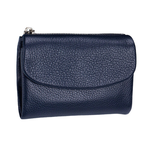 Bolsa feminina de couro com proteção RFID azul-escura