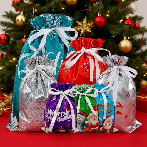 Kerstcadeautasjes met trekkoord, diverse maten, set 2