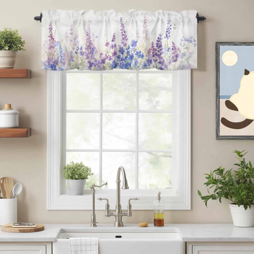 Lila Blå Akvarell Blomkappa 132x43 cm 1