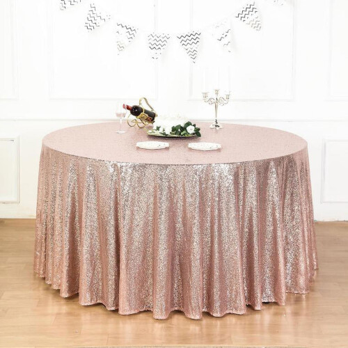 132" Sequin Round Tablecloth Wedding Party Linens Blush 2