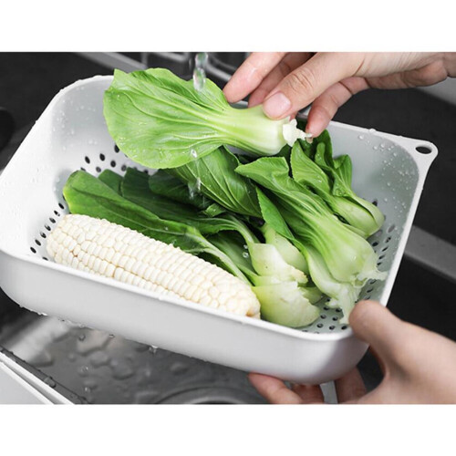 3pcs of One Set Rectangular Kitchen Fruit Vegetable Storage Drain Basket Multifunction Plastic Washing Basin (Grey) 1
